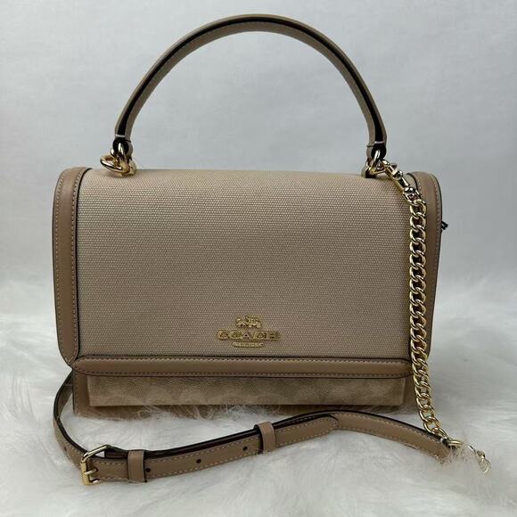 Coach Klare Top Handle Bag In Colorblock Signature Canvas CAK61 Dark Natural NWT - Picture 1 of 9